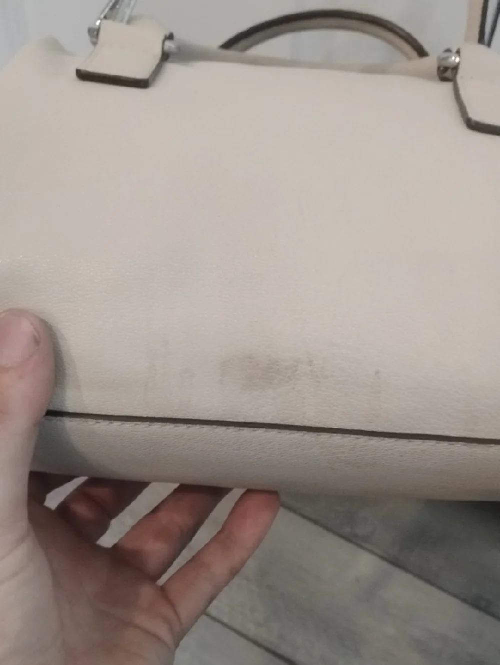 Michael Kors Cream Leather Satchel with Silver-Tone Lock
